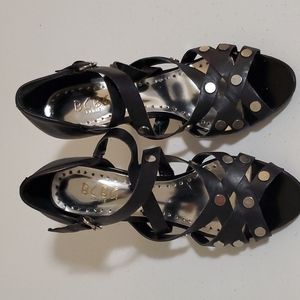 BCBG Black Strappy Leather Heels